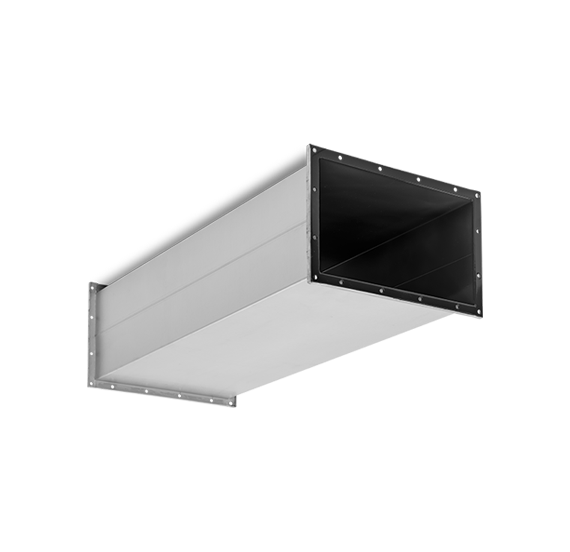 Beschichtetes Kanalbauteil aus verzinktem Stahl mit KTL‑ oder HALAR‑Innenbeschichtung für die Prozesslufttechnik.